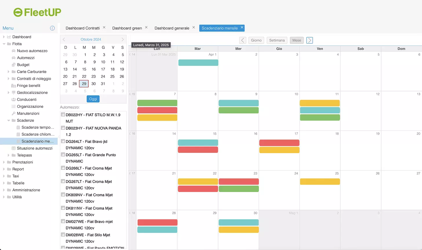 Portale fleet manager - Calendario generale